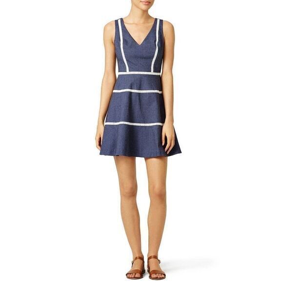 ERIN Erin FETHERSON Blue Chambray Raleigh Sleeveless Mini Dress US 2 - Picture 1 of 4